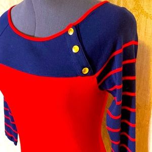 Ralph Lauren Red & Navy Nautical Gold Button Top S